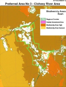 TRC 2013 draft plan Biodiversity Areas Overlay Map Koah Green outline shows preferred area No 3